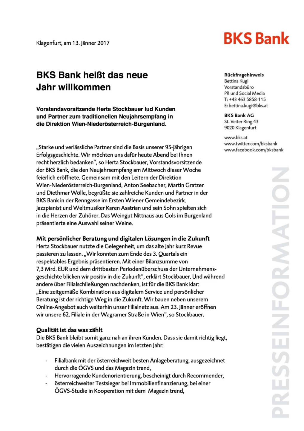 BKS Bank Neujahrsempfang, Seite 1/2, komplettes Dokument unter http://boerse-social.com/static/uploads/file_2058_bks_bank_neujahrsempfang.pdf