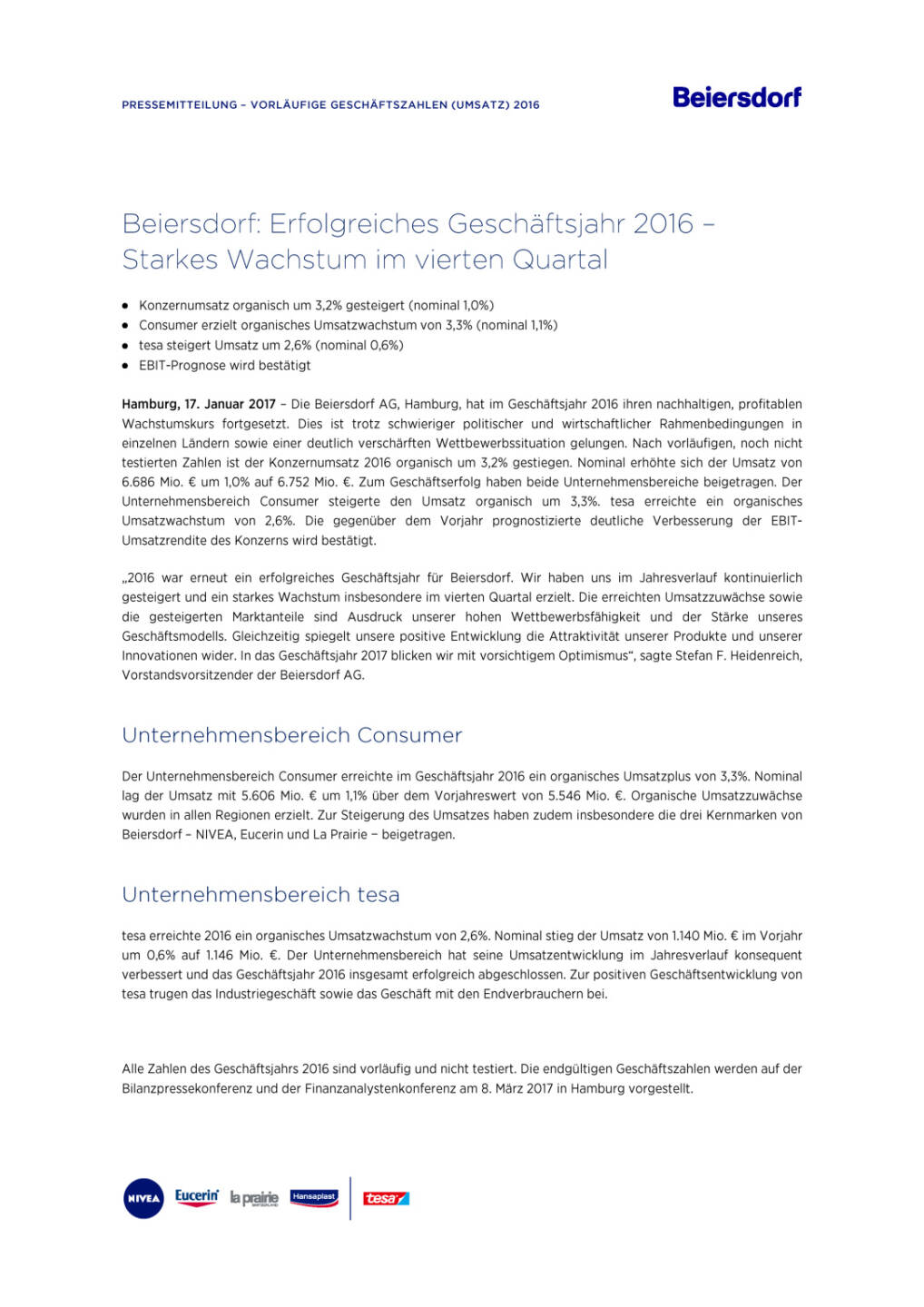 Beiersdorf: Geschäftsjahr 2016, Seite 1/3, komplettes Dokument unter http://boerse-social.com/static/uploads/file_2063_beiersdorf_geschaftsjahr_2016.pdf