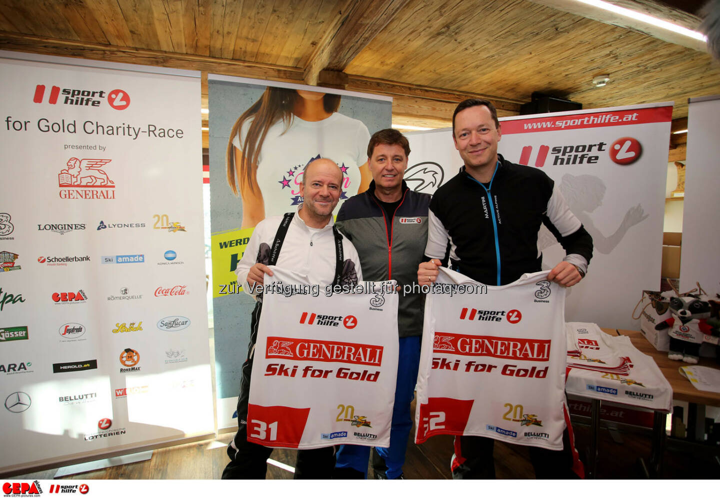 Ski for Gold Charity Race. Image shows Andy Lee Lang, managing director Harald Bauer (Sporthilfe) and Alex Kristan. Photo: GEPA pictures/ Daniel Goetzhaber