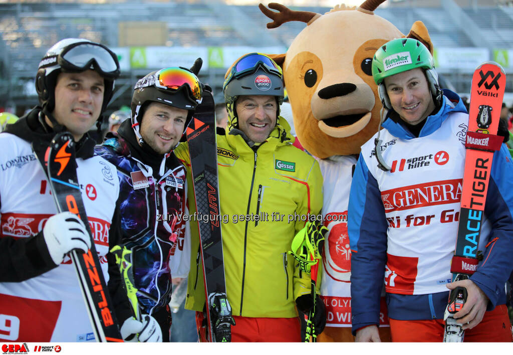 Ski for Gold Charity Race. Image shows Mario Matt, Reinfried Herbst, Hans Knauss, maskot Luis and Manfred Pranger. Keywords: Special Olympics World Winter Games, SOWWG Austria 2017 preview. Photo: GEPA pictures/ Daniel Goetzhaber (26.01.2017) 