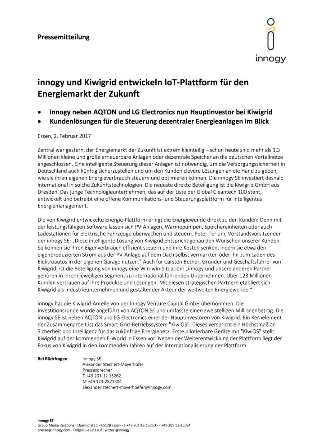 innogy und Kiwigrid entwickeln IoT-Plattform, Seite 1/2, komplettes Dokument unter http://boerse-social.com/static/uploads/file_2092_innogy_und_kiwigrid_entwickeln_iot-plattform.pdf