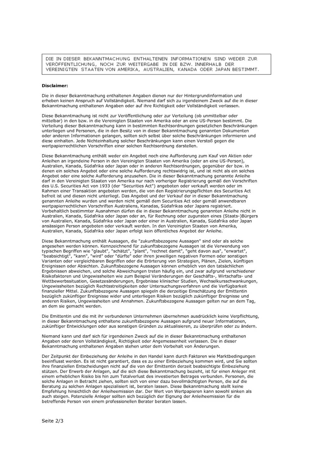 Fresenius: Wandlungspreis der Wandelanleihe festgesetzt, Seite 2/3, komplettes Dokument unter http://boerse-social.com/static/uploads/file_2093_fresenius_wandlungspreis_der_wandelanleihe_festgesetzt.pdf