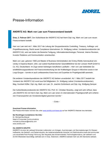 Andritz: Mark von Laer zum Finanzvorstand bestellt, Seite 1/1, komplettes Dokument unter http://boerse-social.com/static/uploads/file_2095_andritz_mark_von_laer_zum_finanzvorstand_bestellt.pdf (03.02.2017) 