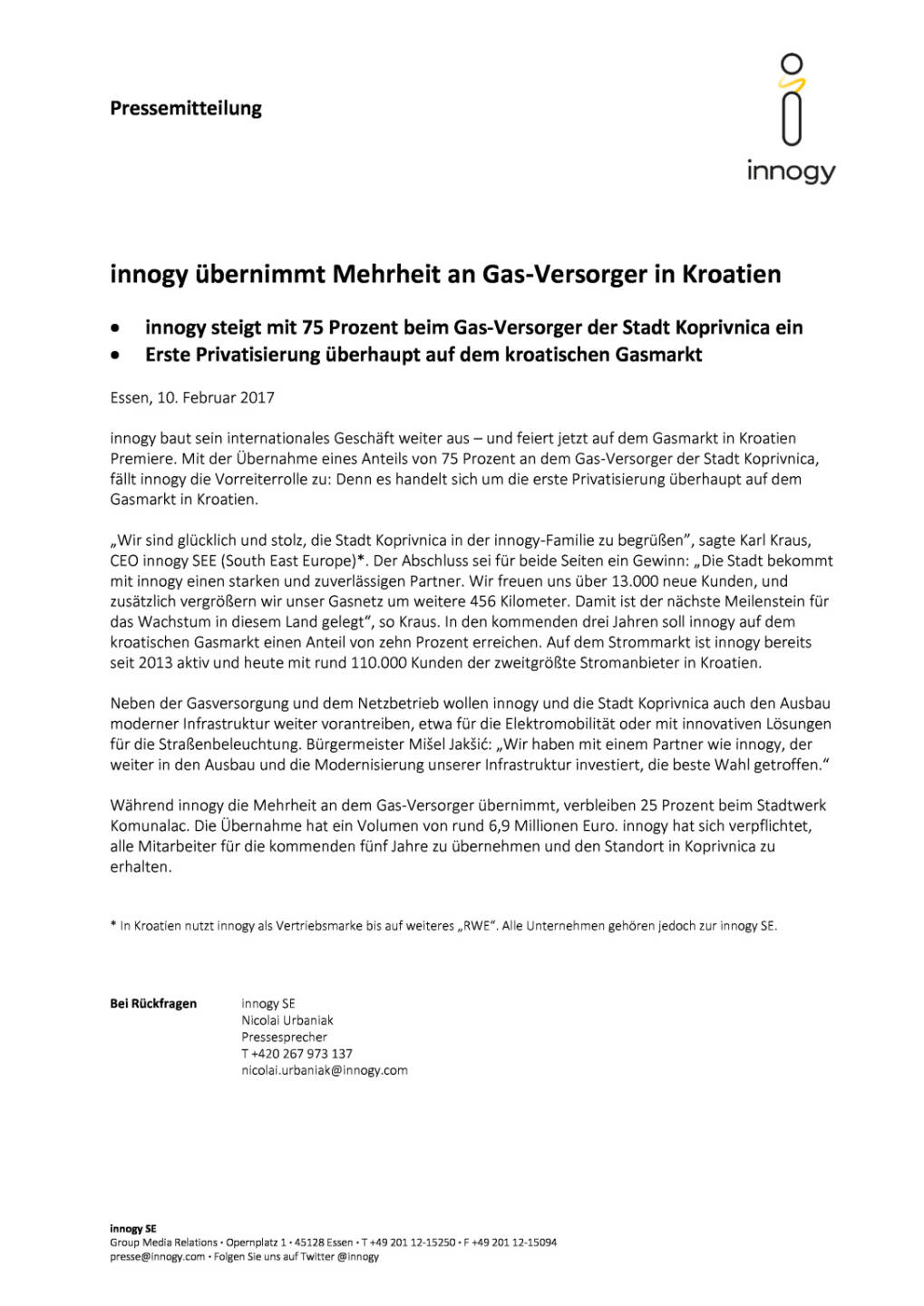 innogy übernimmt Mehrheit an Gas-Versorger in Kroatien, Seite 1/2, komplettes Dokument unter http://boerse-social.com/static/uploads/file_2106_innogy_ubernimmt_mehrheit_an_gas-versorger_in_kroatien.pdf