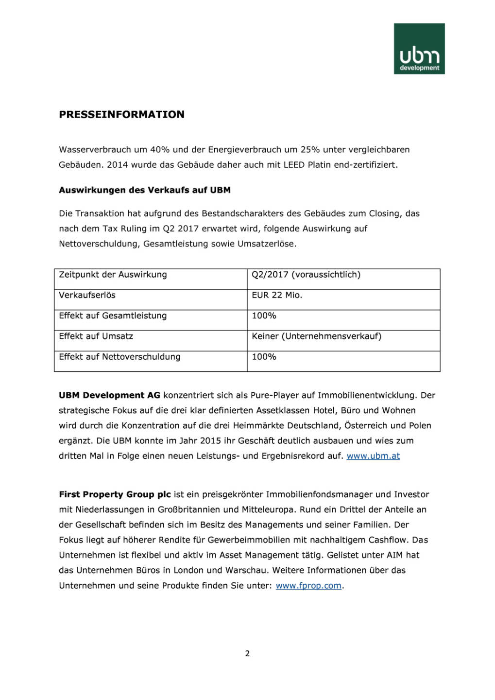 UBM verkauft in Krakau ein weiteres Bestandsobjekt für rund 22 Mio. Euro an First Property Group, Seite 2/3, komplettes Dokument unter http://boerse-social.com/static/uploads/file_2107_ubm_verkauft_in_krakau_ein_weiteres_bestandsobjekt_fur_rund_22_mio_euro_an_first_property_group.pdf