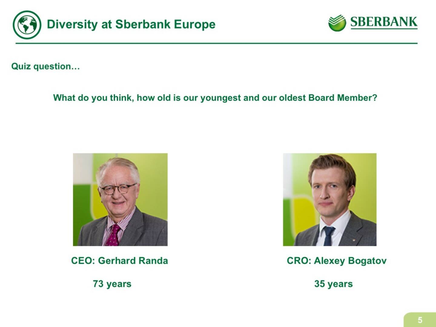 Sberbank Europe - Diversity, Randa, Bogatov