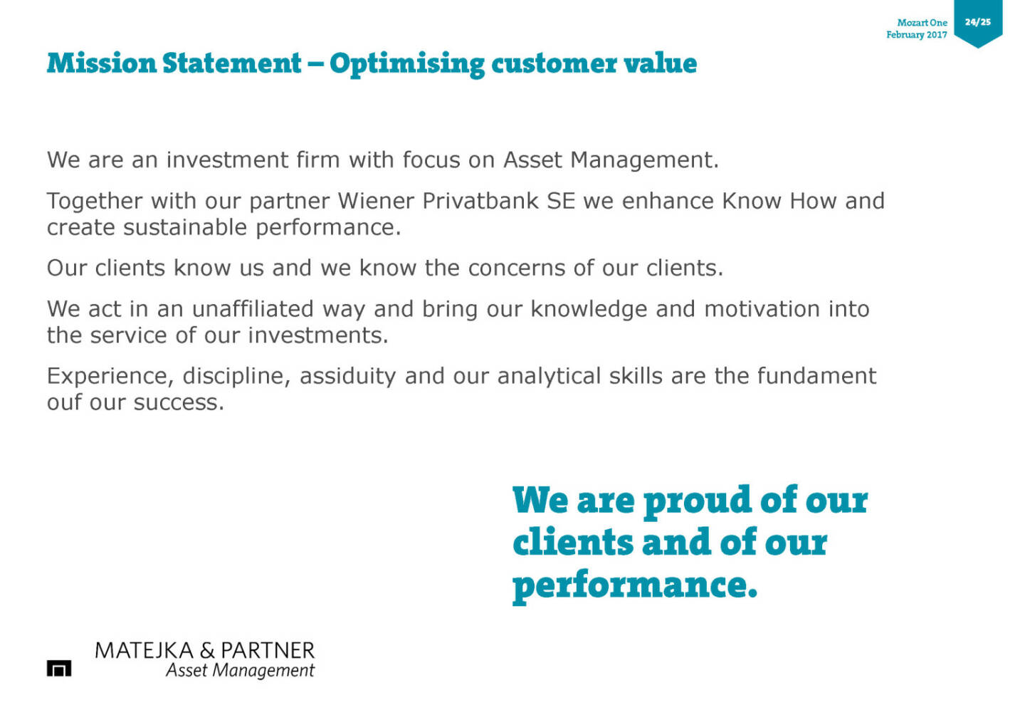 Mission Statement – Optimising customer value