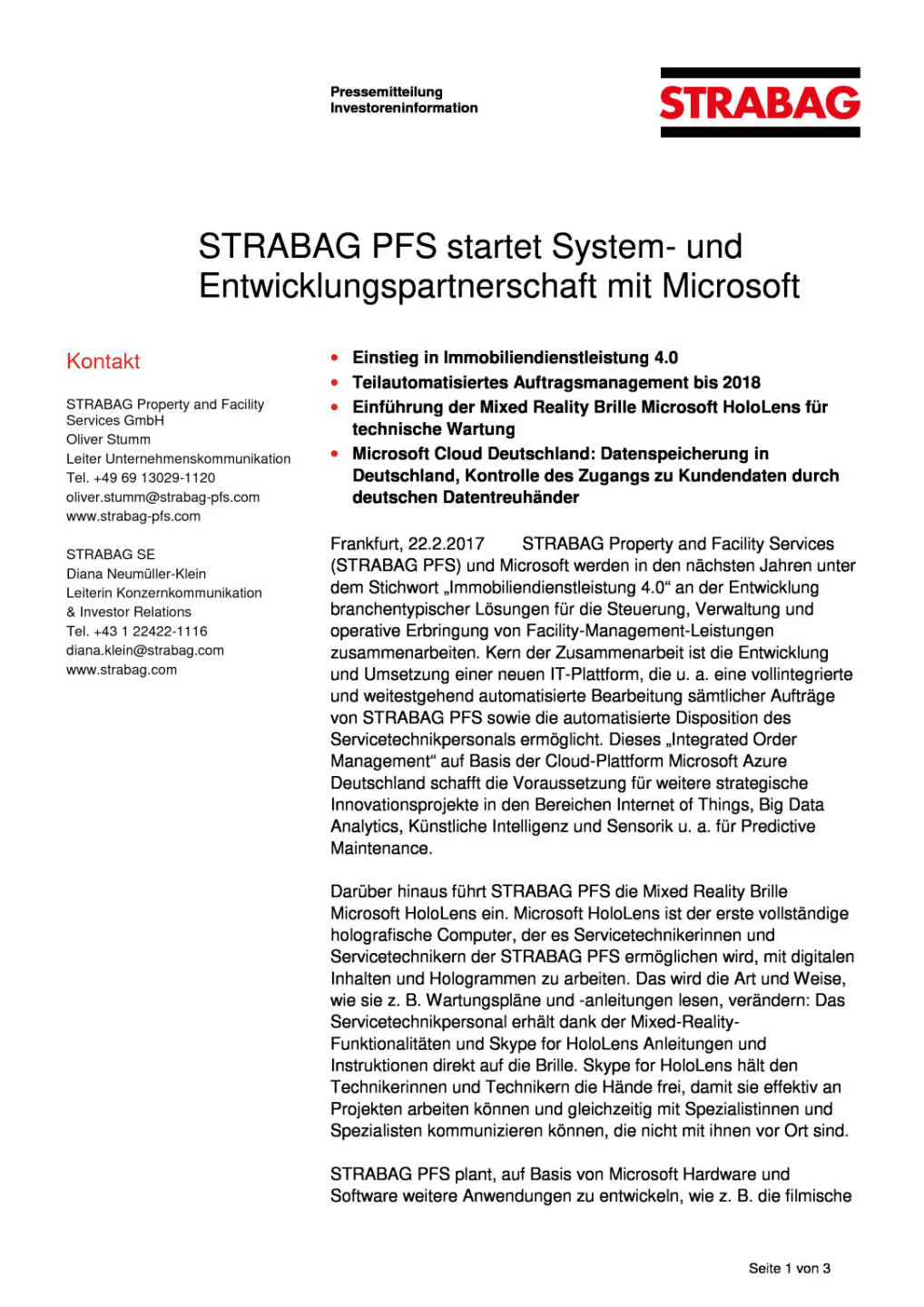 Strabag PFS startet System- und Entwicklungspartnerschaft mit Microsoft, Seite 1/3, komplettes Dokument unter http://boerse-social.com/static/uploads/file_2124_strabag_pfs_startet_system-_und_entwicklungspartnerschaft_mit_microsoft.pdf