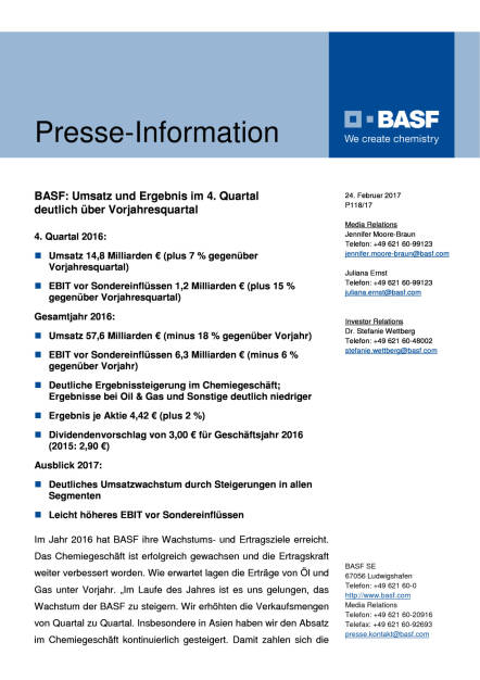 BASF: Umsatz und Ergebnis im 4. Quartal deutlich über Vorjahresquartal, Seite 1/8, komplettes Dokument unter http://boerse-social.com/static/uploads/file_2127_basf_umsatz_und_ergebnis_im_4_quartal_deutlich_uber_vorjahresquartal.pdf (24.02.2017) 