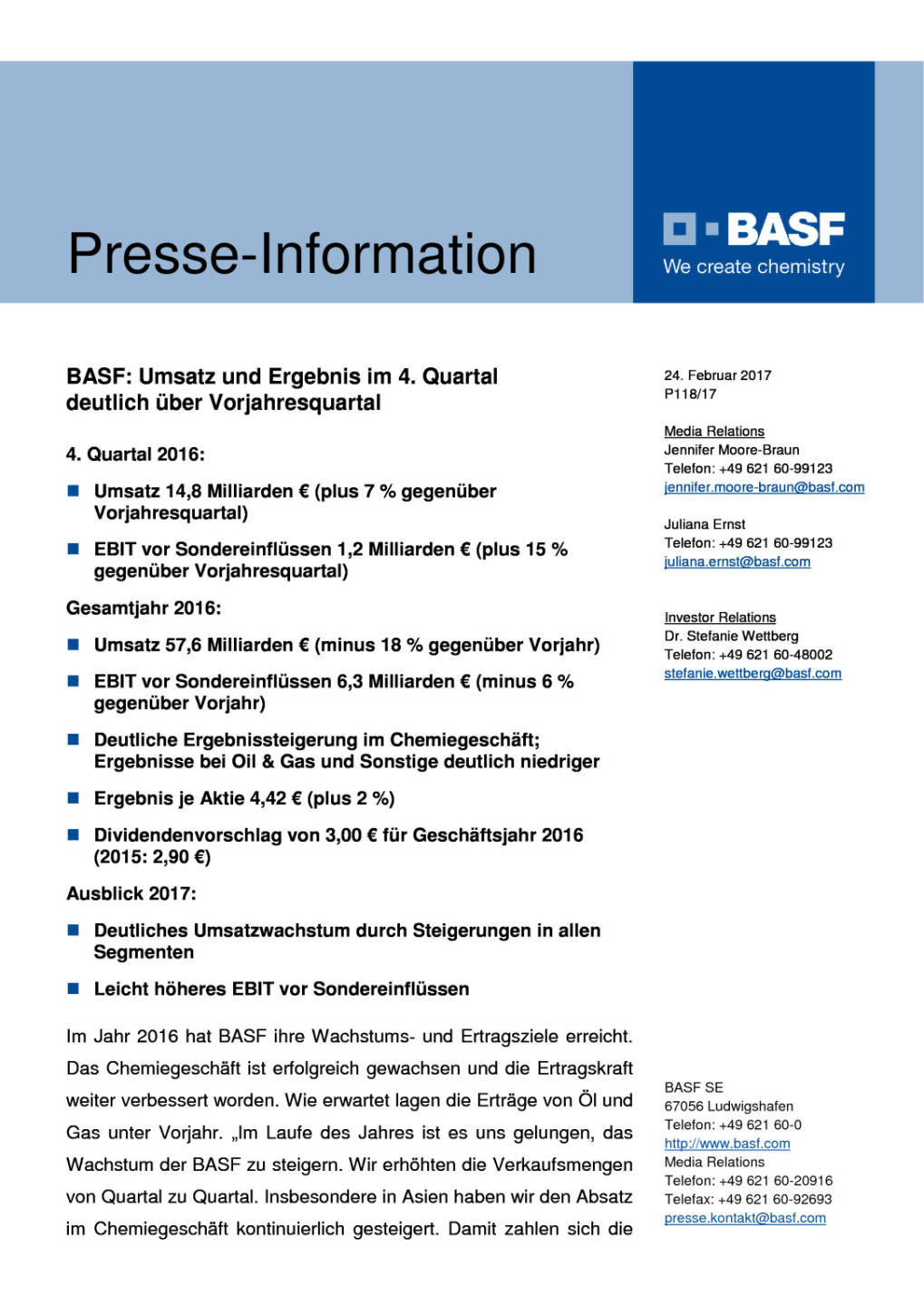 BASF: Umsatz und Ergebnis im 4. Quartal deutlich über Vorjahresquartal, Seite 1/8, komplettes Dokument unter http://boerse-social.com/static/uploads/file_2127_basf_umsatz_und_ergebnis_im_4_quartal_deutlich_uber_vorjahresquartal.pdf