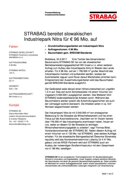 Strabag bereitet slowakischen Industriepark Nitra für 96 Mio. Euro auf, Seite 1/2, komplettes Dokument unter http://boerse-social.com/static/uploads/file_2128_strabag_bereitet_slowakischen_industriepark_nitra_fur_96_mio_euro_auf.pdf (24.02.2017) 