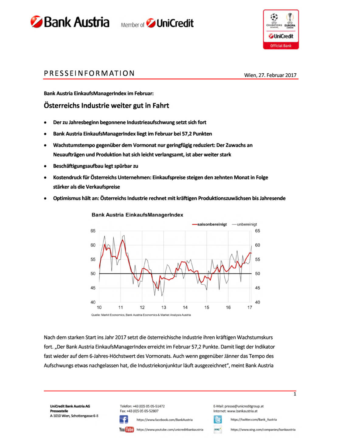 Bank Austria EinkaufsManagerIndex im Februar: Österreichs Industrie weiter gut in Fahrt, Seite 1/4, komplettes Dokument unter http://boerse-social.com/static/uploads/file_2129_bank_austria_einkaufsmanagerindex_im_februar_osterreichs_industrie_weiter_gut_in_fahrt.pdf