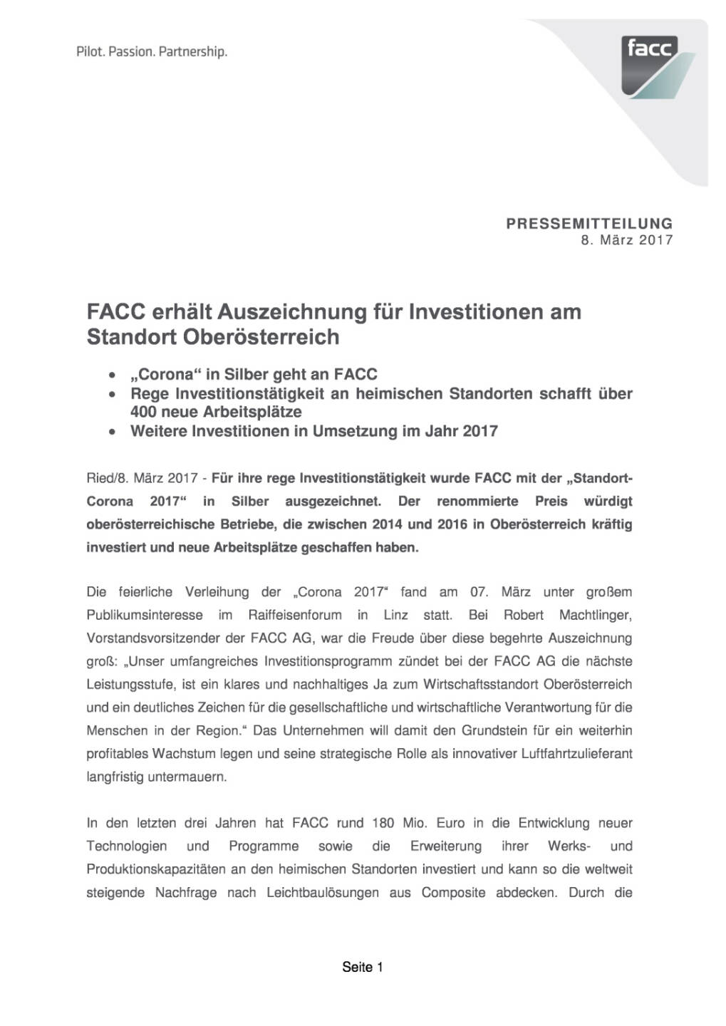 FACC erhält Auszeichnung für Investitionen am Standort Oberösterreich, Seite 1/4, komplettes Dokument unter http://boerse-social.com/static/uploads/file_2149_facc_erhalt_auszeichnung_fur_investitionen_am_standort_oberosterreich.pdf