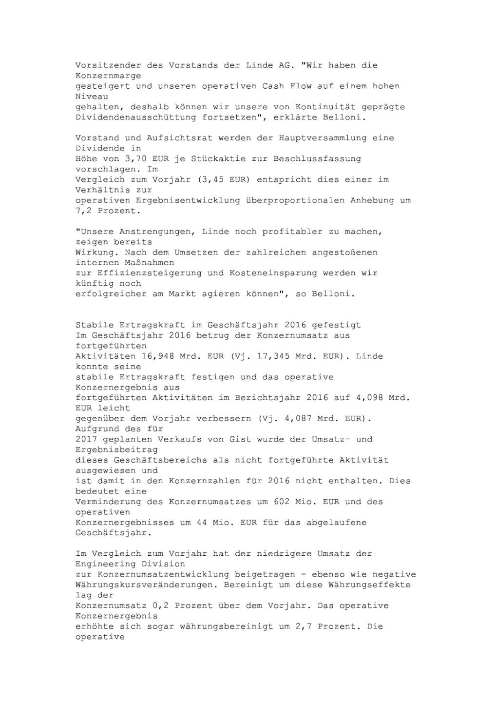 Linde: Jahresergebnis 2016, Seite 2/17, komplettes Dokument unter http://boerse-social.com/static/uploads/file_2152_linde_jahresergebnis_2016.pdf