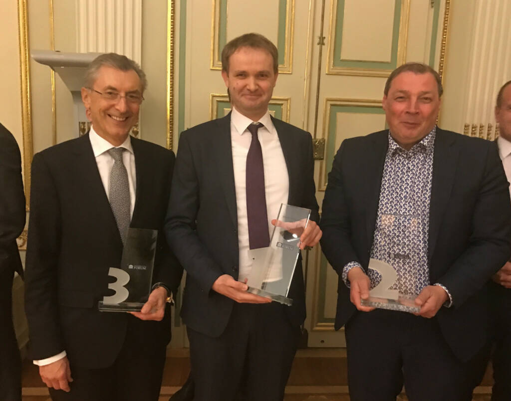 Siegertrio: Strabag, Agrana, Palfinger beim Wiener Aktien Award 2017 in der Capital Bank (09.03.2017) 