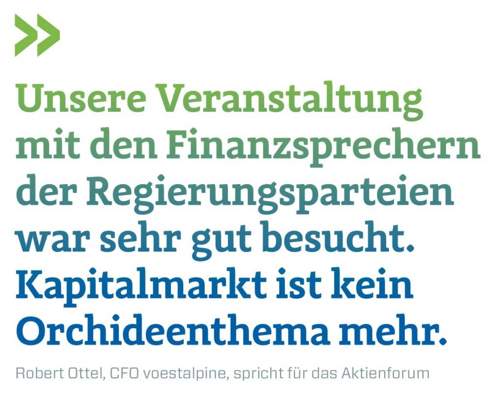 Unsere Veranstaltung mit den Finanzsprechern der Regierungsparteien war sehr gut besucht. Kapitalmarkt ist kein Orchideenthema mehr. Robert Ottel, CFO voestalpine, spricht für das Aktienforum, © photaq.com/Börse Social Magazine (12.03.2017) 