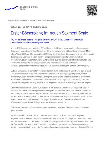 Deutsche Börse: Erster Börsengang im neuen Segment Scale, Seite 1/2, komplettes Dokument unter http://boerse-social.com/static/uploads/file_2174_deutsche_borse_erster_borsengang_im_neuen_segment_scale.pdf (22.03.2017) 