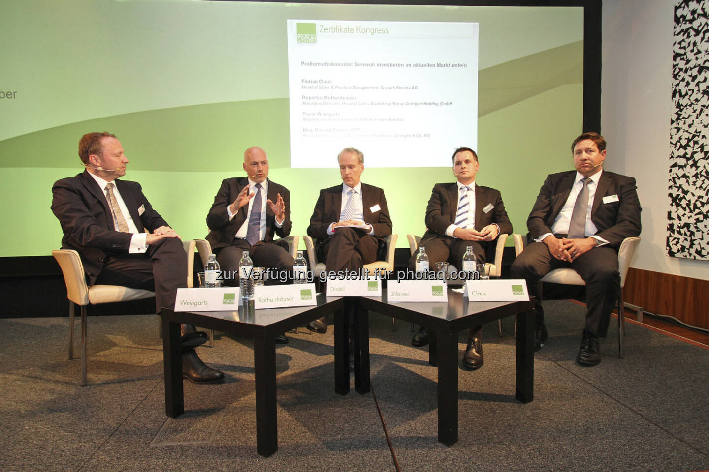 Roundtable: Frank Weingarts (UniCredit), Rupertus Rothenhäuser (Börse Stuttgart), Christian Drastil, Ronald Zilavec (Bankhaus Spängler), Florian Claus (Scoach)