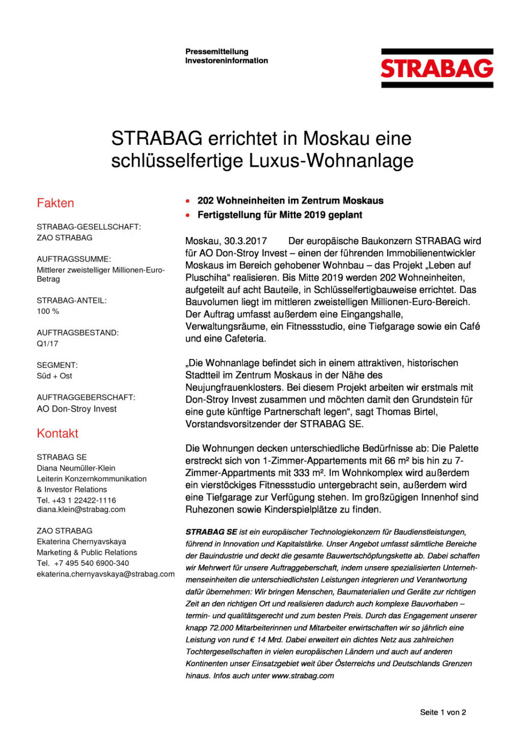 Strabag errichtet in Moskau eine schlüsselfertige Luxus-Wohnanlage, Seite 1/2, komplettes Dokument unter http://boerse-social.com/static/uploads/file_2186_strabag_errichtet_in_moskau_eine_schlusselfertige_luxus-wohnanlage.pdf