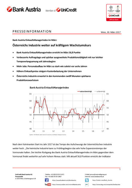 Bank Austria EinkaufsManagerIndex im März: Österreichs Industrie weiter auf kräftigem Wachstumskurs, Seite 1/4, komplettes Dokument unter http://boerse-social.com/static/uploads/file_2187_bank_austria_einkaufsmanagerindex_im_marz_osterreichs_industrie_weiter_auf_kraftigem_wachstumskurs.pdf (30.03.2017) 