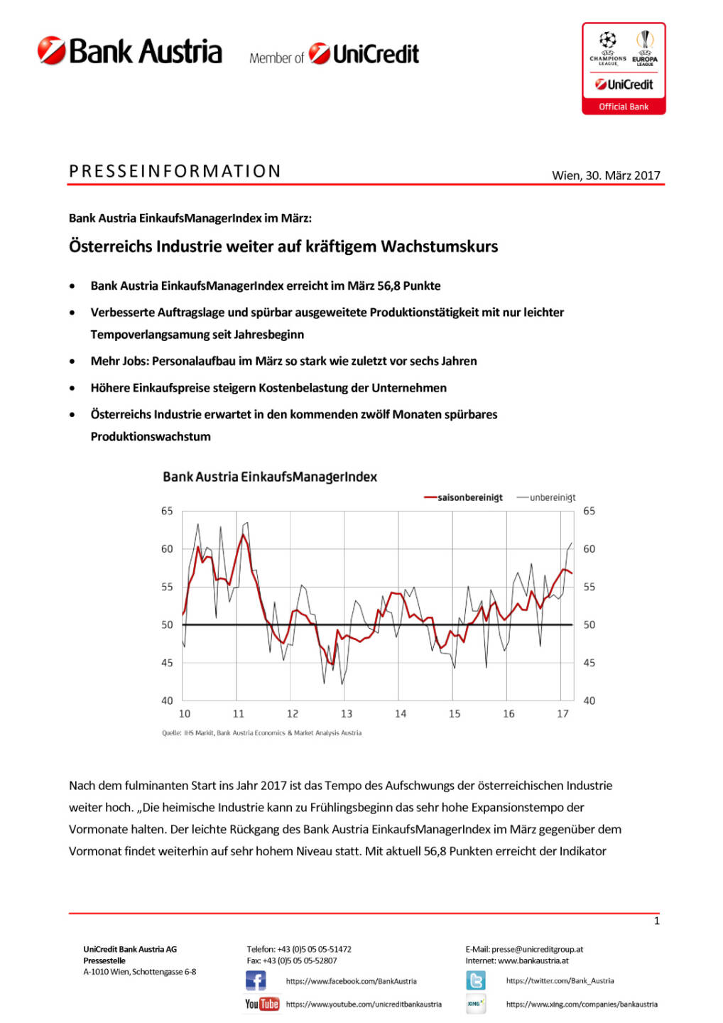 Bank Austria EinkaufsManagerIndex im März: Österreichs Industrie weiter auf kräftigem Wachstumskurs, Seite 1/4, komplettes Dokument unter http://boerse-social.com/static/uploads/file_2187_bank_austria_einkaufsmanagerindex_im_marz_osterreichs_industrie_weiter_auf_kraftigem_wachstumskurs.pdf