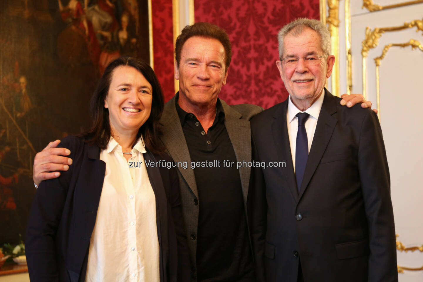 Arnold Schwarzenegger und Monika Langthaler trafen sich zu einem Arbeitsgespräch mit Bundespräsident Alexander Van der Bellen in der Wiener Hofburg - brainbows informationsmanagement gmbh: AUSTRIAN WORLD SUMMIT startet im Juni mit Arnold Schwarzenegger (Fotograf: Martin Hesz / Fotocredit: brainbows)