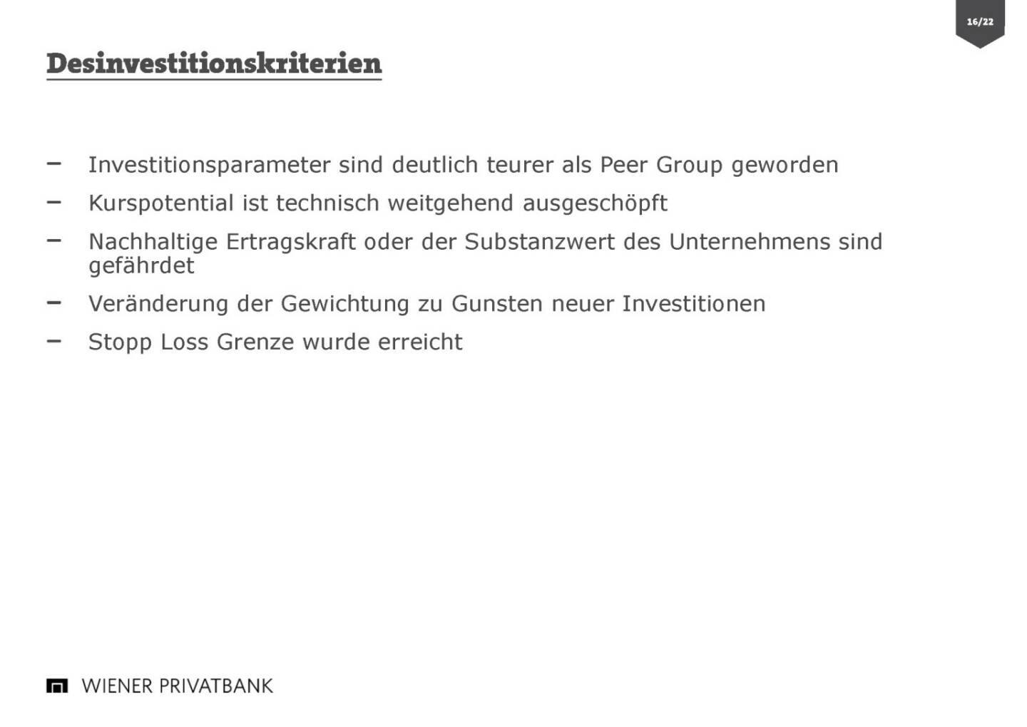 Wiener Privatbank - Deinvestitionskriterien
