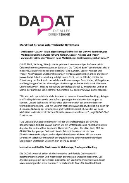 Marktstart  für neue österreichische Direktbank, Seite 1/2, komplettes Dokument unter http://boerse-social.com/static/uploads/file_2190_marktstart_fur_neue_osterreichische_direktbank.pdf (31.03.2017) 