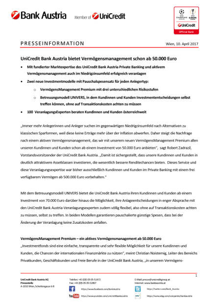 UniCredit Bank Austria bietet Vermögensmanagement schon ab 50.000 Euro, Seite 1/3, komplettes Dokument unter http://boerse-social.com/static/uploads/file_2202_unicredit_bank_austria_bietet_vermogensmanagement_schon_ab_50000_euro.pdf (10.04.2017) 