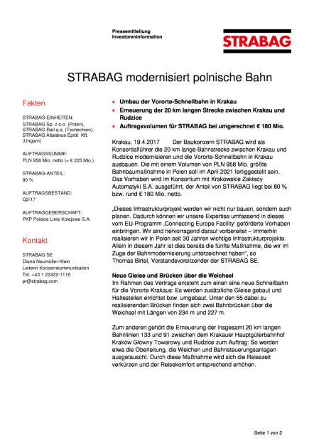 Strabag modernisiert polnische Bahn, Seite 1/2, komplettes Dokument unter http://boerse-social.com/static/uploads/file_2215_strabag_modernisiert_polnische_bahn.pdf (19.04.2017) 