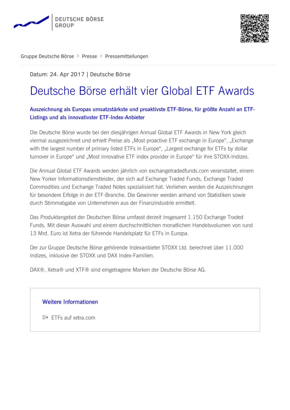 Deutsche Börse erhält vier Global ETF Awards, Seite 1/2, komplettes Dokument unter http://boerse-social.com/static/uploads/file_2216_deutsche_borse_erhalt_vier_global_etf_awards.pdf