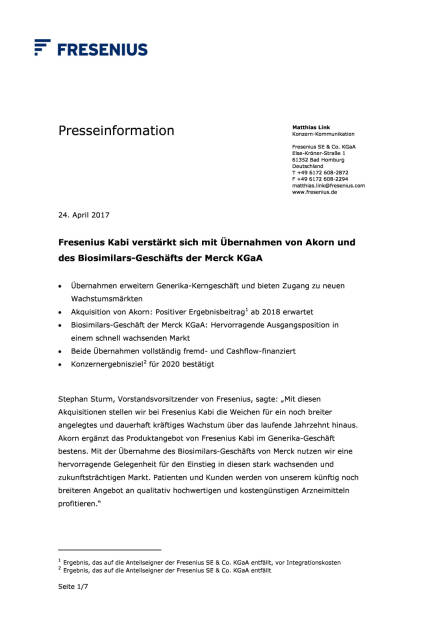 Fresenius Übernahmen, Seite 1/7, komplettes Dokument unter http://boerse-social.com/static/uploads/file_2218_fresenius_ubernahmen.pdf (24.04.2017) 