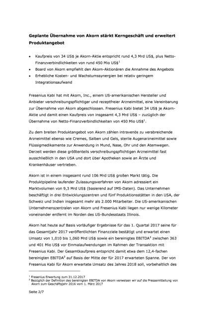 Fresenius Übernahmen, Seite 2/7, komplettes Dokument unter http://boerse-social.com/static/uploads/file_2218_fresenius_ubernahmen.pdf (24.04.2017) 