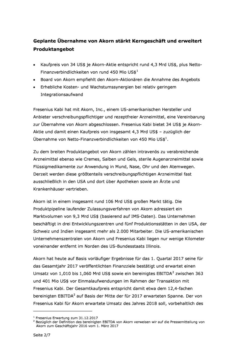 Fresenius Übernahmen, Seite 2/7, komplettes Dokument unter http://boerse-social.com/static/uploads/file_2218_fresenius_ubernahmen.pdf