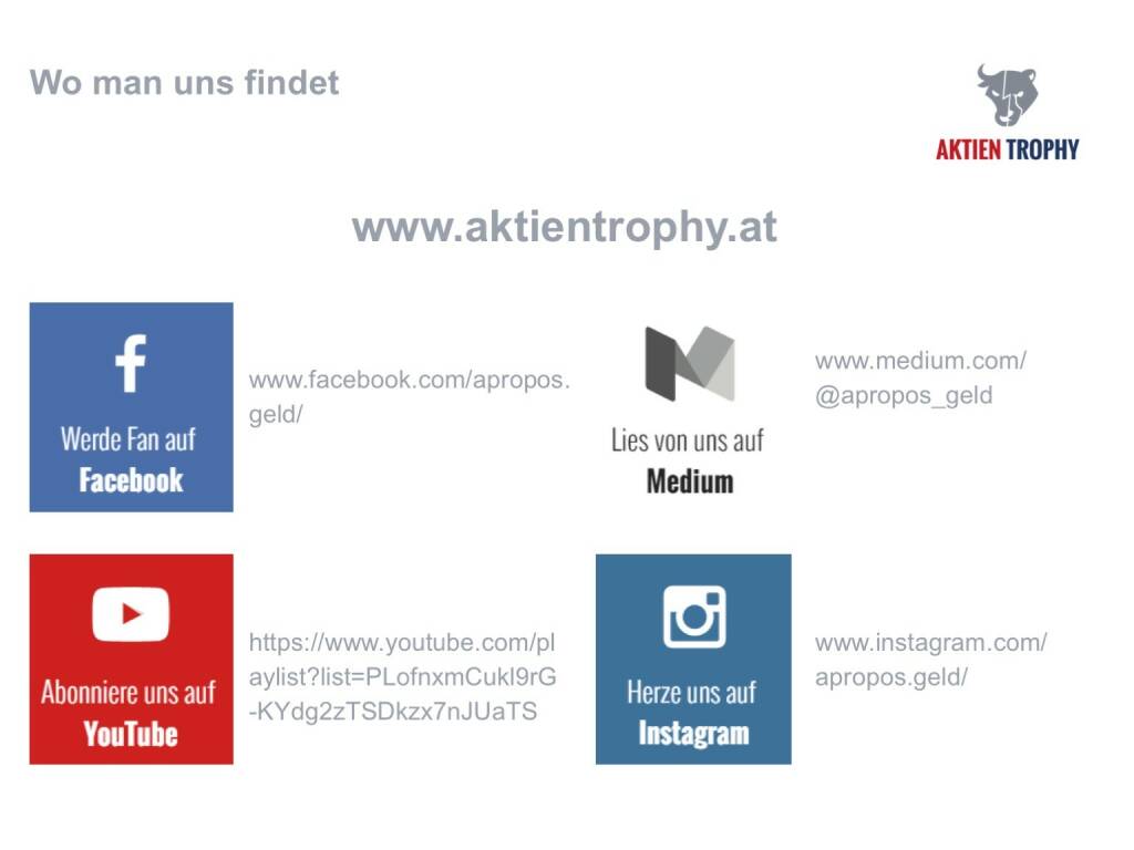 Präsentation aktientrophy.at - Facebook, YouTube, Instagram, Medium (26.04.2017) 