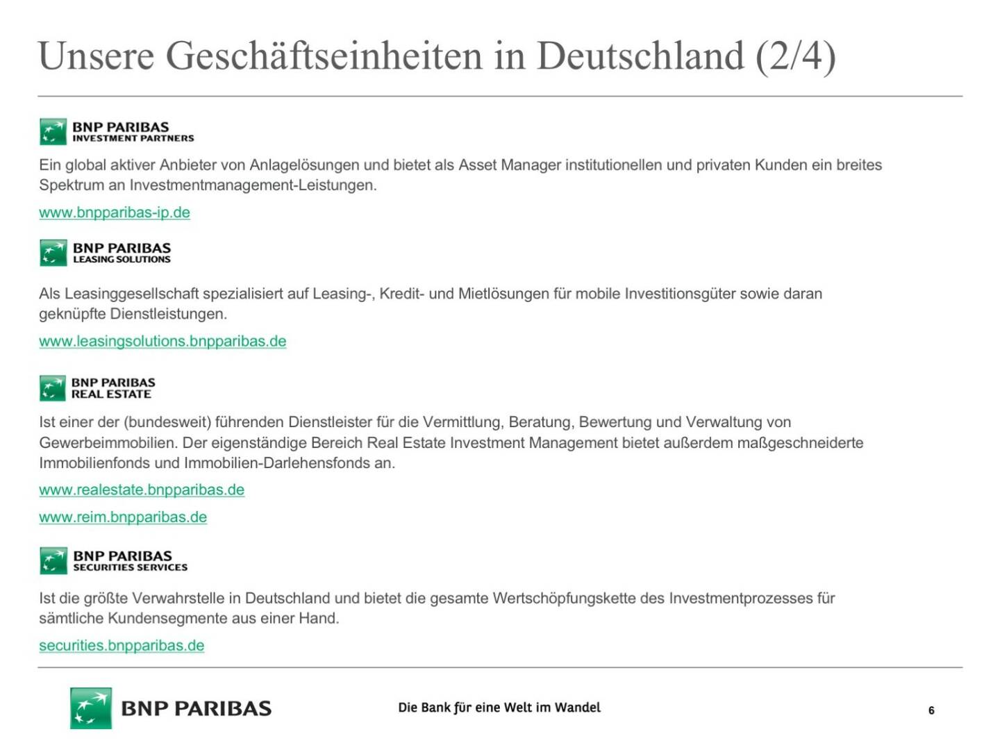 Präsentation BNP Paribas - Geschäftseinheiten