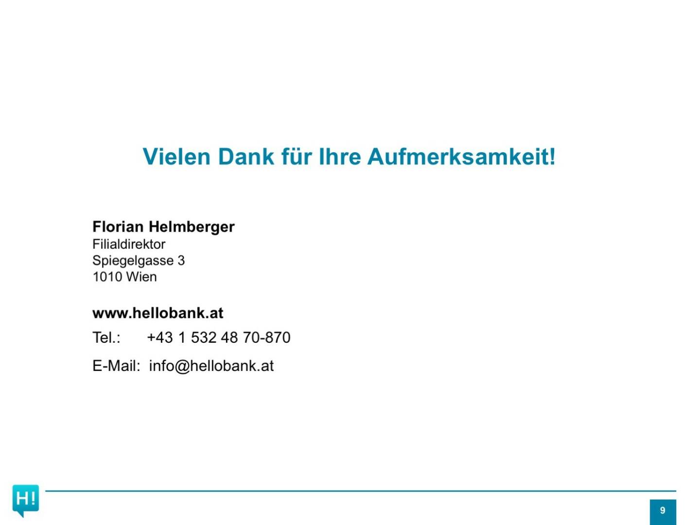 Präsentation Hello bank! - Danke