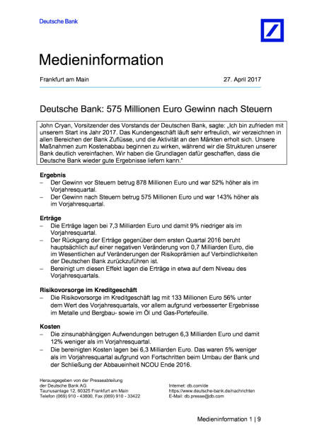 Deutsche Bank Q1/2017, Seite 1/9, komplettes Dokument unter http://boerse-social.com/static/uploads/file_2223_deutsche_bank_q12017.pdf (27.04.2017) 
