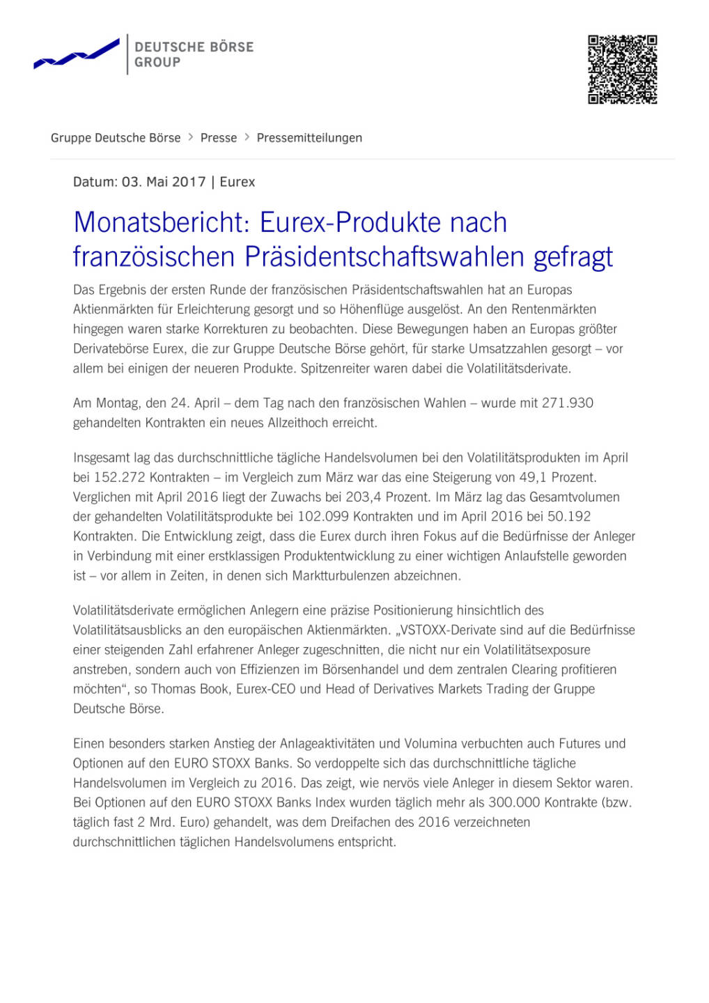 Eurex-Produkte nach französischen Präsidentschaftswahlen gefragt, Seite 1/2, komplettes Dokument unter http://boerse-social.com/static/uploads/file_2235_eurex-produkte_nach_franzosischen_prasidentschaftswahlen_gefragt.pdf