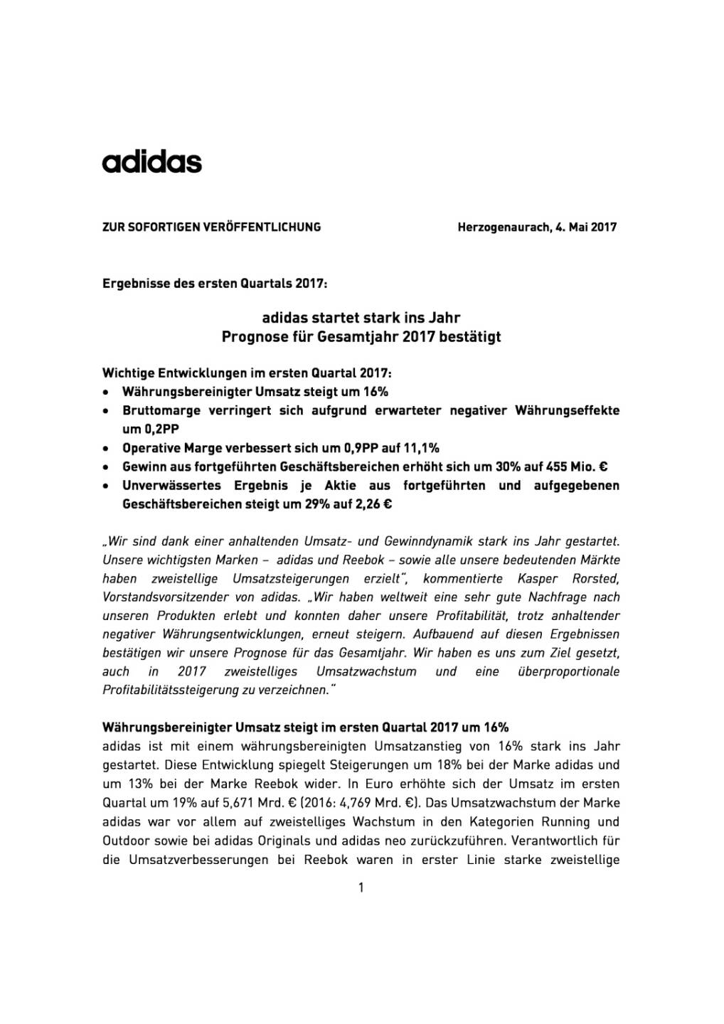 adidas: Ergebnisse Q1/2017, Seite 1/6, komplettes Dokument unter http://boerse-social.com/static/uploads/file_2236_adidas_ergebnisse_q12017.pdf