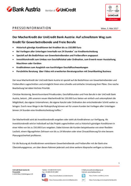 Der MacherKredit der UniCredit Bank Austria, Seite 1/2, komplettes Dokument unter http://boerse-social.com/static/uploads/file_2239_der_macherkredit_der_unicredit_bank_austria.pdf (05.05.2017) 