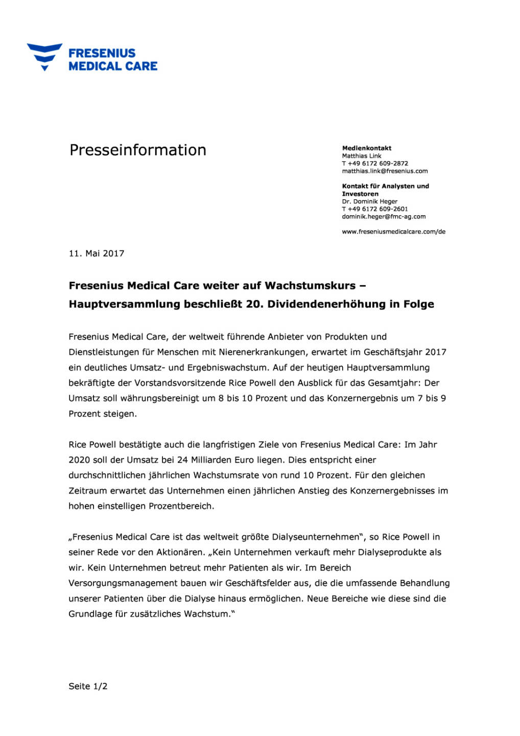 FMC: 20. Dividendenerhöhung in Folge, Seite 1/2, komplettes Dokument unter http://boerse-social.com/static/uploads/file_2248_fmc_20_dividendenerhöhung_in_folge.pdf