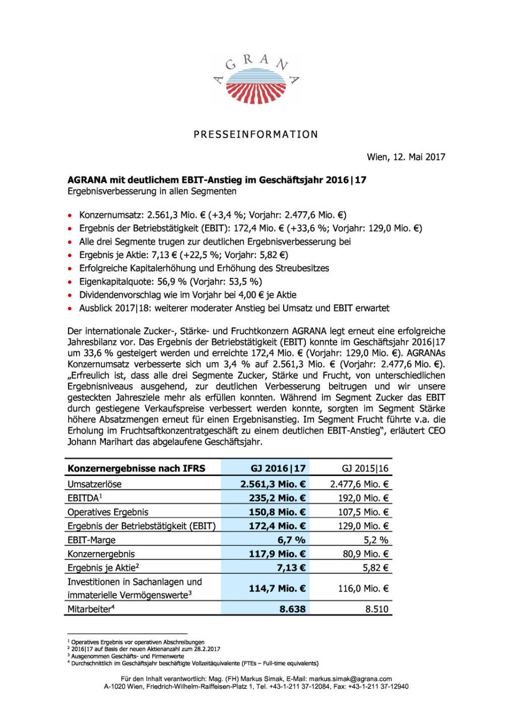 Agrana: Geschäftsjahr 2016/17, Seite 1/3, komplettes Dokument unter http://boerse-social.com/static/uploads/file_2250_agrana_geschaftsjahr_201617.pdf