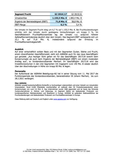 Agrana: Geschäftsjahr 2016/17, Seite 3/3, komplettes Dokument unter http://boerse-social.com/static/uploads/file_2250_agrana_geschaftsjahr_201617.pdf (12.05.2017) 