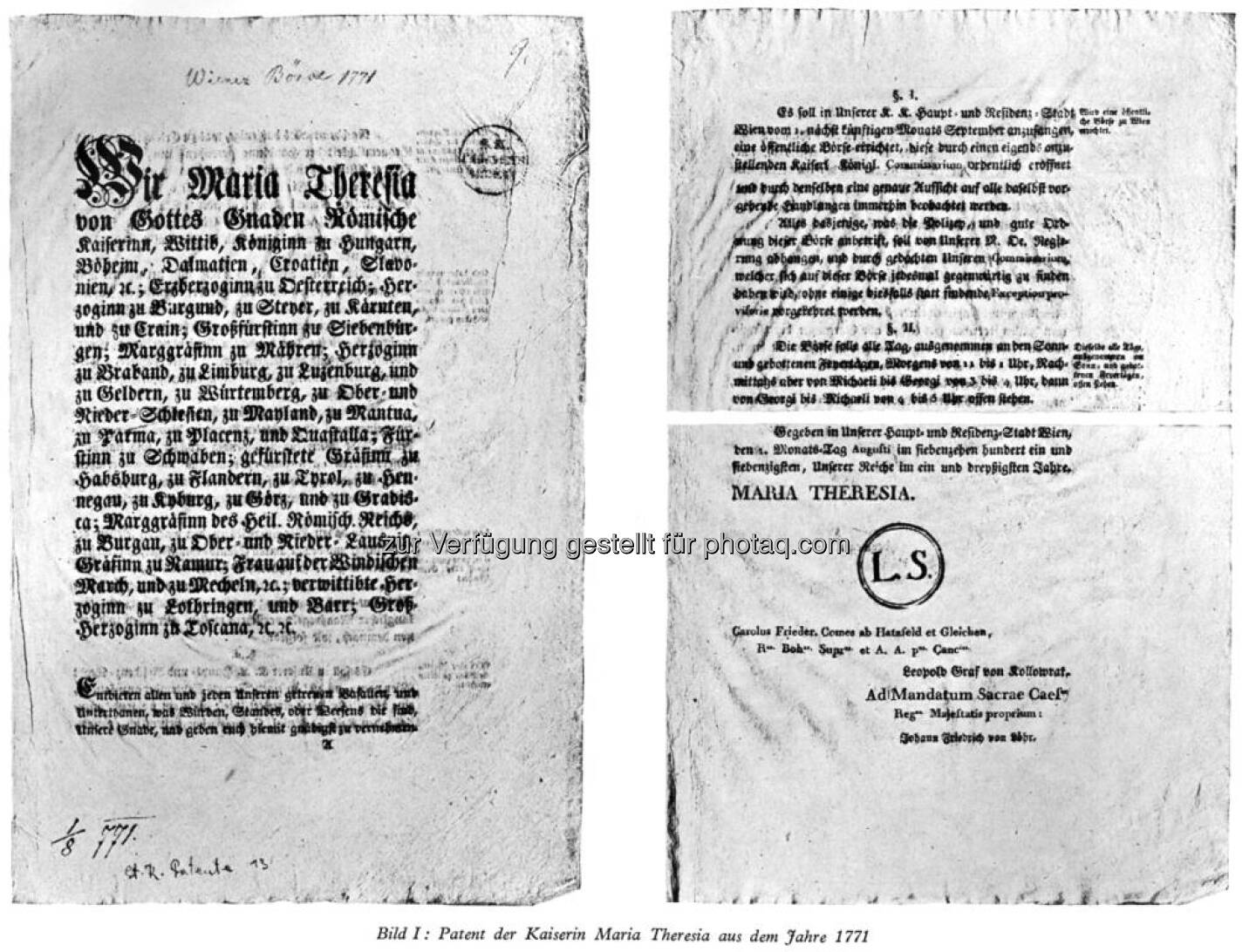 Kaiserliches Patent zur Gründung der Wiener Börse