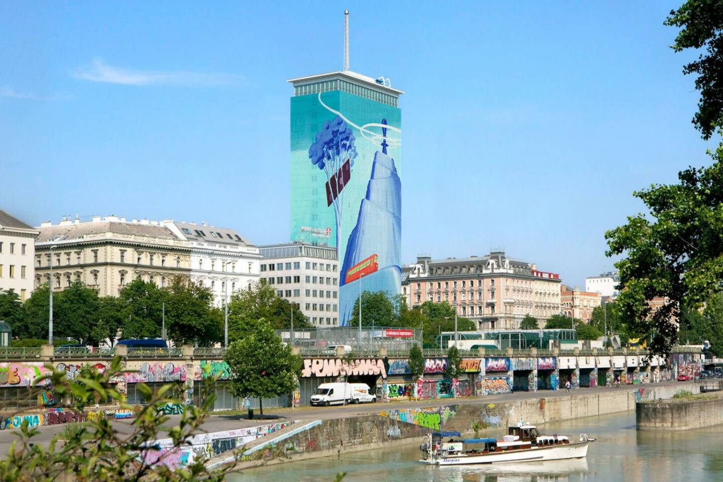 VIG - “Vision” to go on display for the tenth artistic wrapping of the Ringturm: 
This summer, the Ringturm will be transformed into an eye-catching work of art for the tenth time. Serbian artist Mihael Milunović’s monumental installation will bring a mountain massif to the heart of the Austrian capital. More information can be found at http://bit.ly/29YV50g