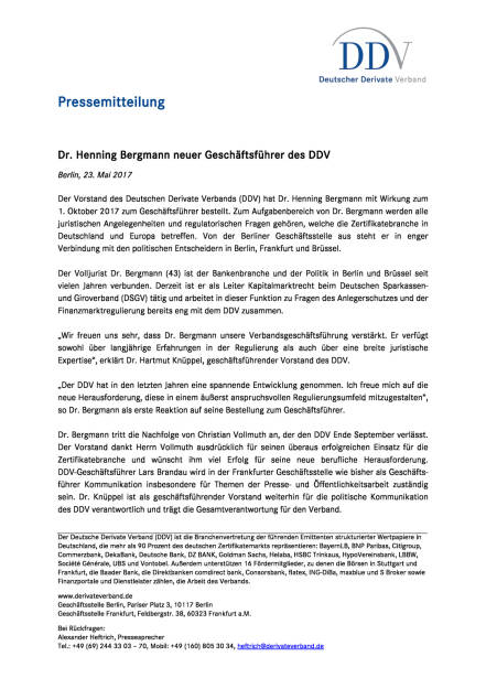 Henning Bergmann neuer Geschäftsführer des DDV, Seite 1/1, komplettes Dokument unter http://boerse-social.com/static/uploads/file_2263_henning_bergmann_neuer_geschaftsfuhrer_des_ddv.pdf (23.05.2017) 