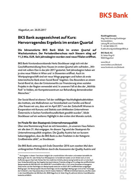 BKS Bank: Q1/2017, Seite 1/3, komplettes Dokument unter http://boerse-social.com/static/uploads/file_2265_bks_bank_q12017.pdf (26.05.2017) 
