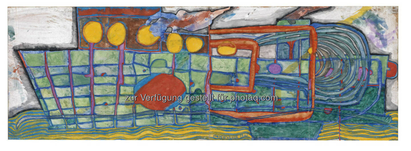 Friedensreich Hundertwasser, Das Postschiff kommt, 23 x 66 cm, erzielter Preis € 215.380