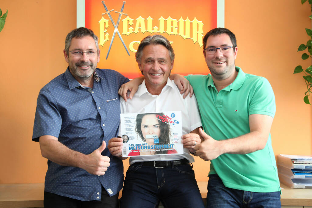 Magazin allesroger?  startet, alles roger?- Herausgeber Ronnie und Roger Seunig mit Verlagsleiter Peter Westenthaler präsentieren die erste Verkaufsausgabe, Foto: Michael Mairhofer, © Aussender (29.06.2017)